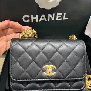 DD020 Chanel 23S Camellia Adjustable Buckle Chain Cowhide Single Shoulder Crossb